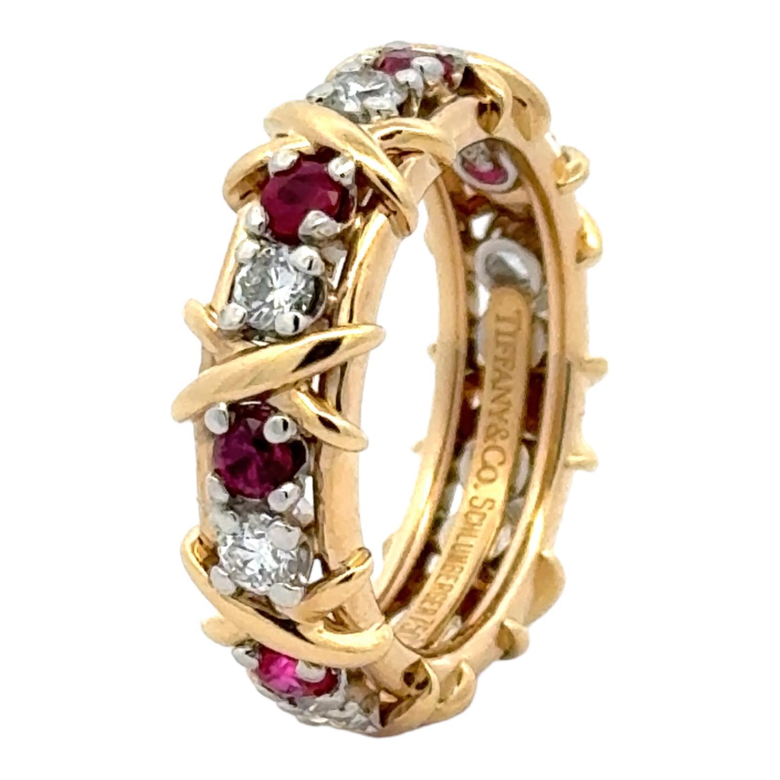 Modern Tiffany & Company Schlumberger Diamond & Ruby Sixteen Stone Wedding Band Ring