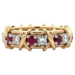 Tiffany & Company Schlumberger Diamond & Ruby Sixteen Stone Wedding Band Ring