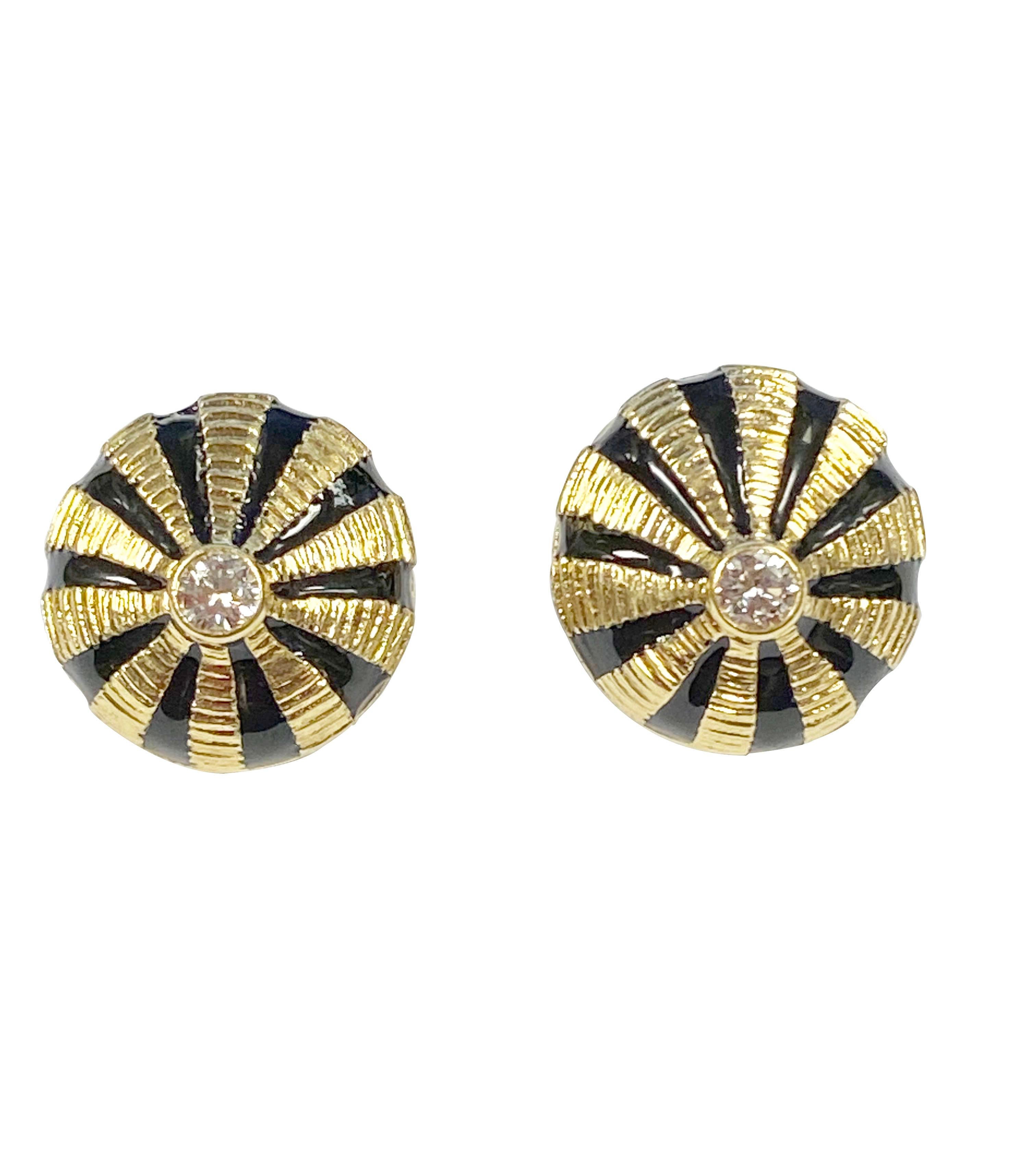Tiffany & Company Schlumberger Gold Diamond and Enamel Earrings 1