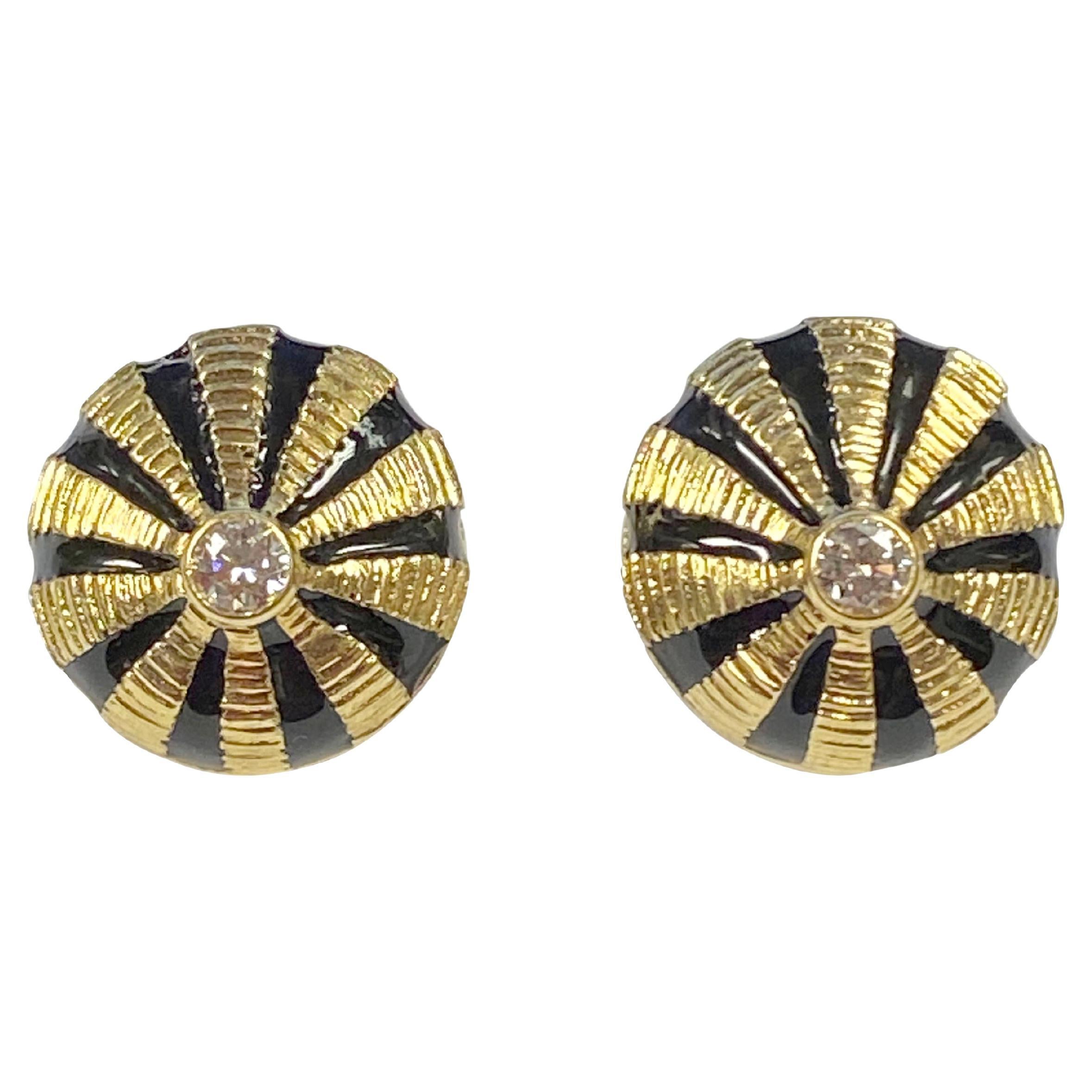 Tiffany & Company Schlumberger Gold Diamond and Enamel Earrings