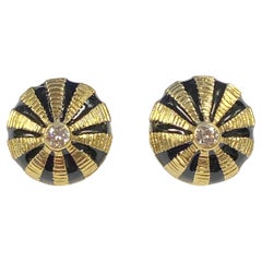 Tiffany & Company Schlumberger Gold Diamond and Enamel Earrings