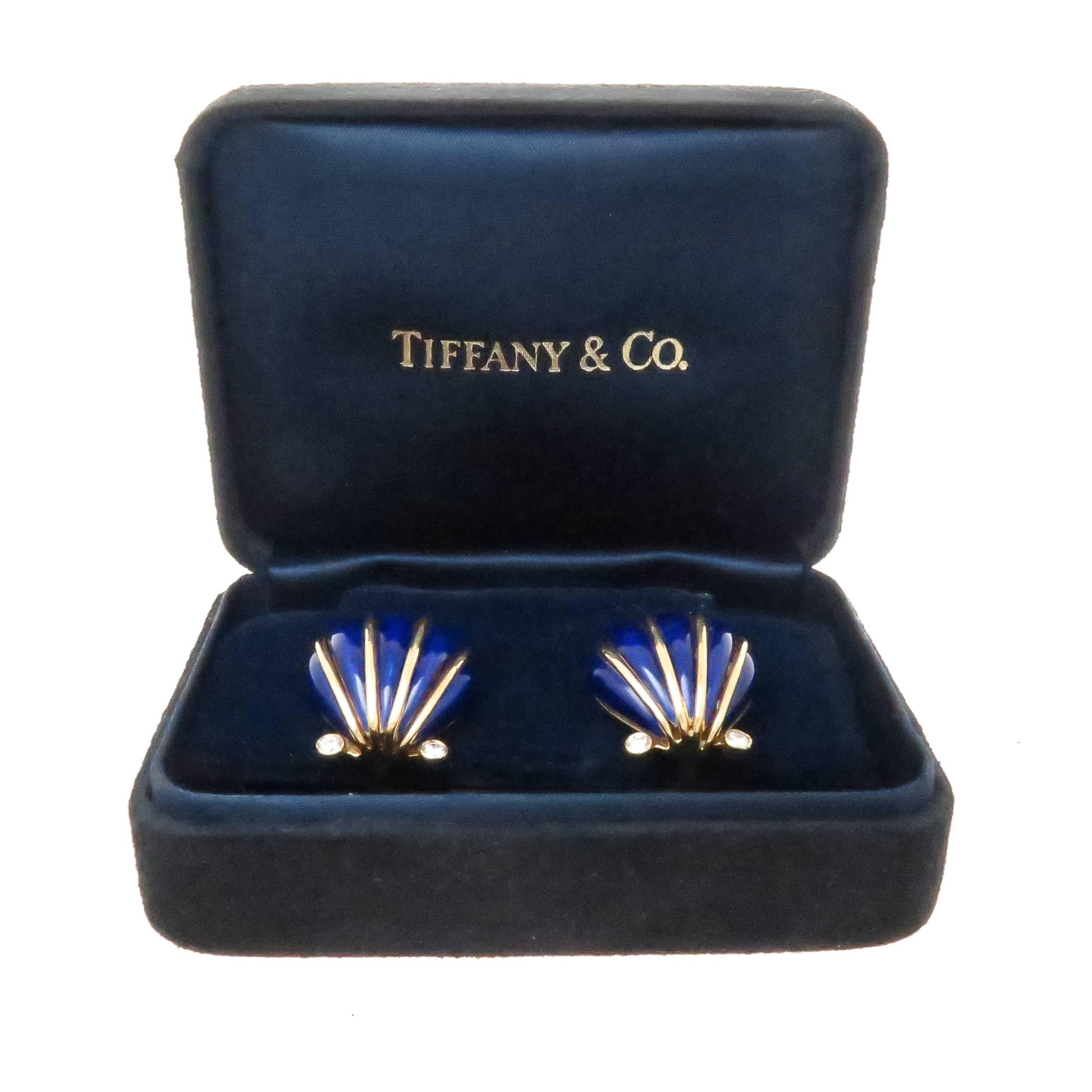 Schlumberger Gold-Diamant- und Emaille-Muschel-Ohrringe von Tiffany & Company Damen im Angebot