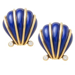 Tiffany & Company Schlumberger Gold Diamond and Enamel Shell Earrings