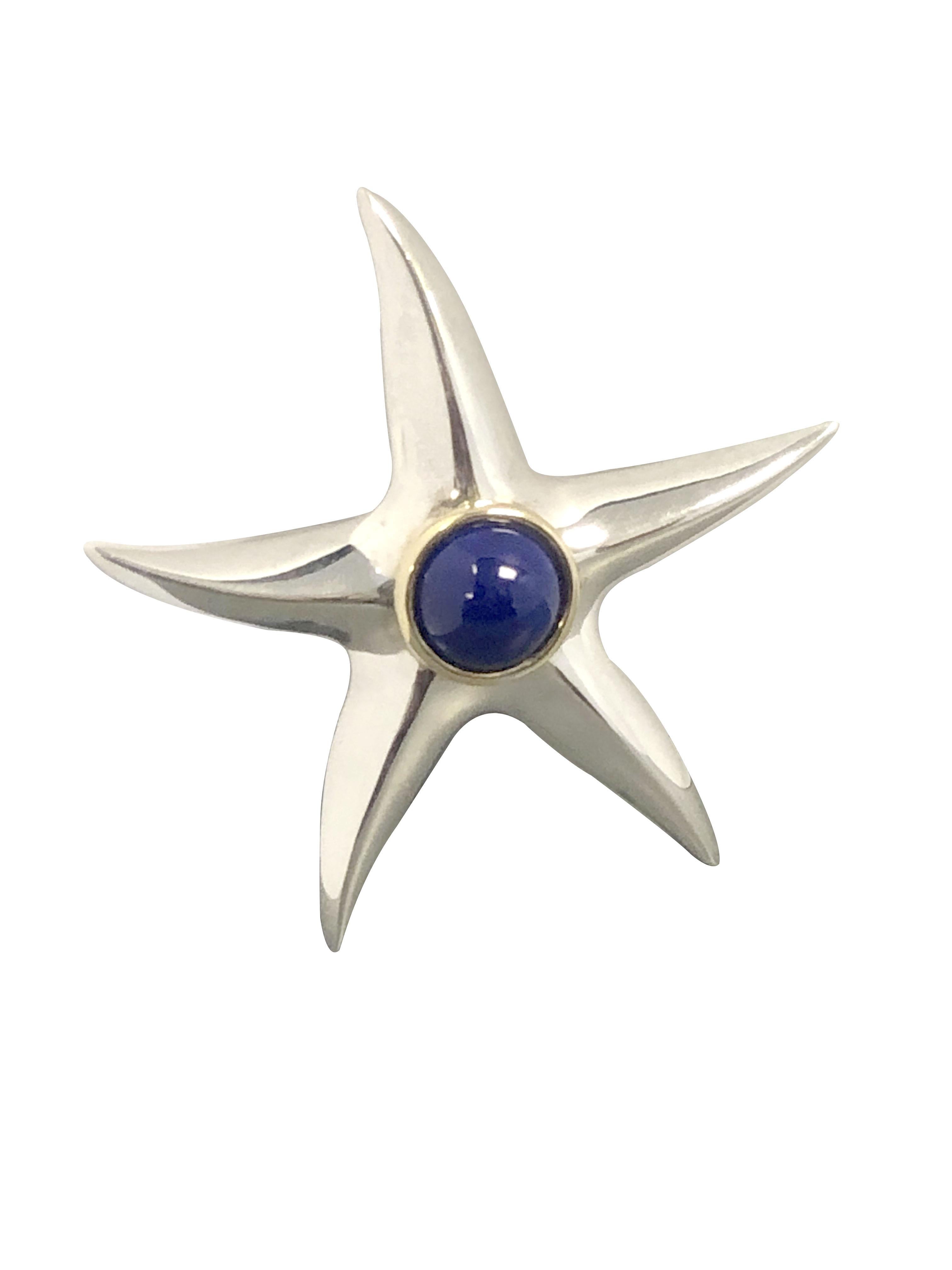 Cabochon Tiffany & Company Silver Gold and Lapis Starfish Brooch
