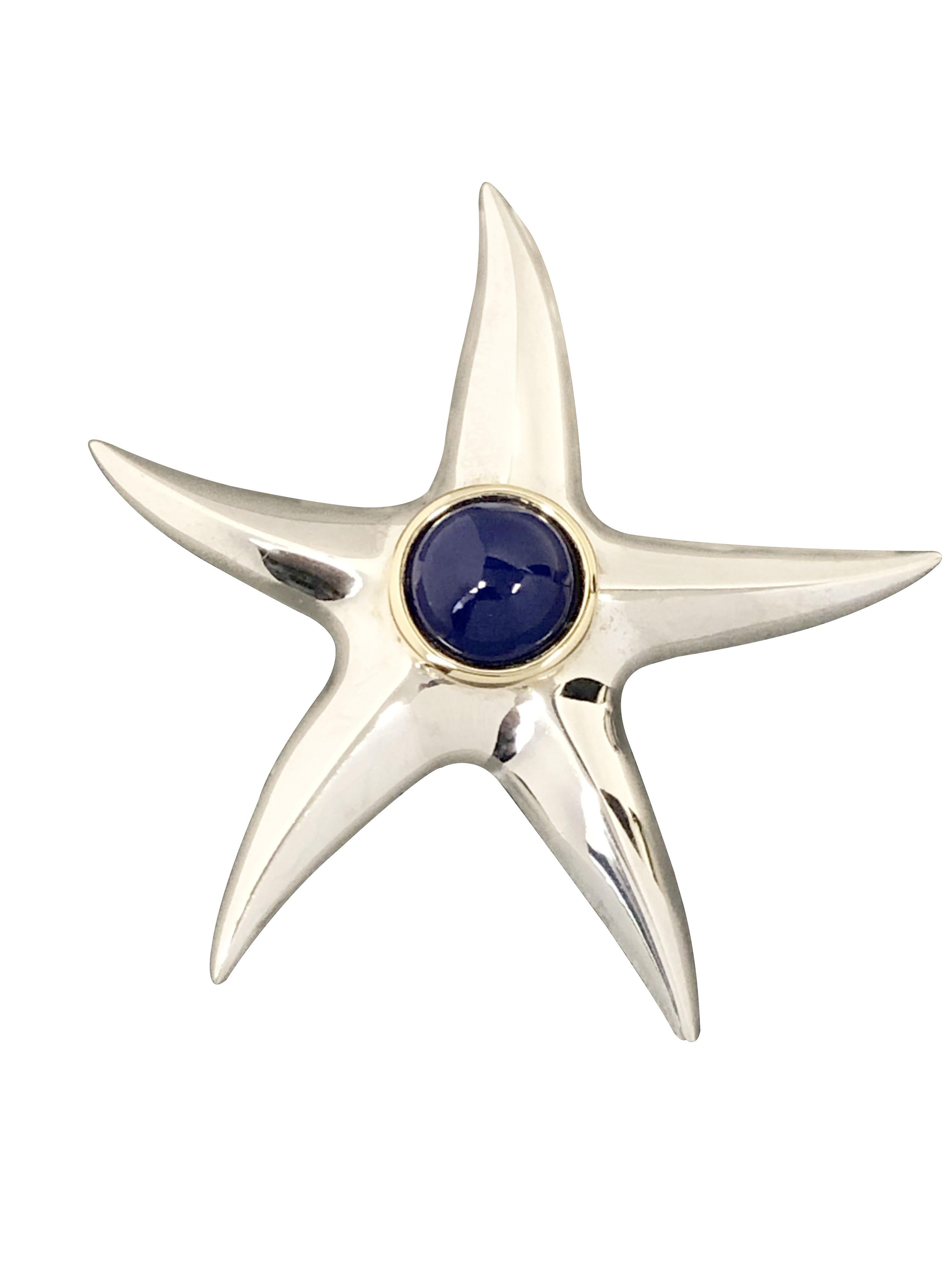 Tiffany & Company Silver Gold and Lapis Starfish Brooch In Excellent Condition In Chicago, IL