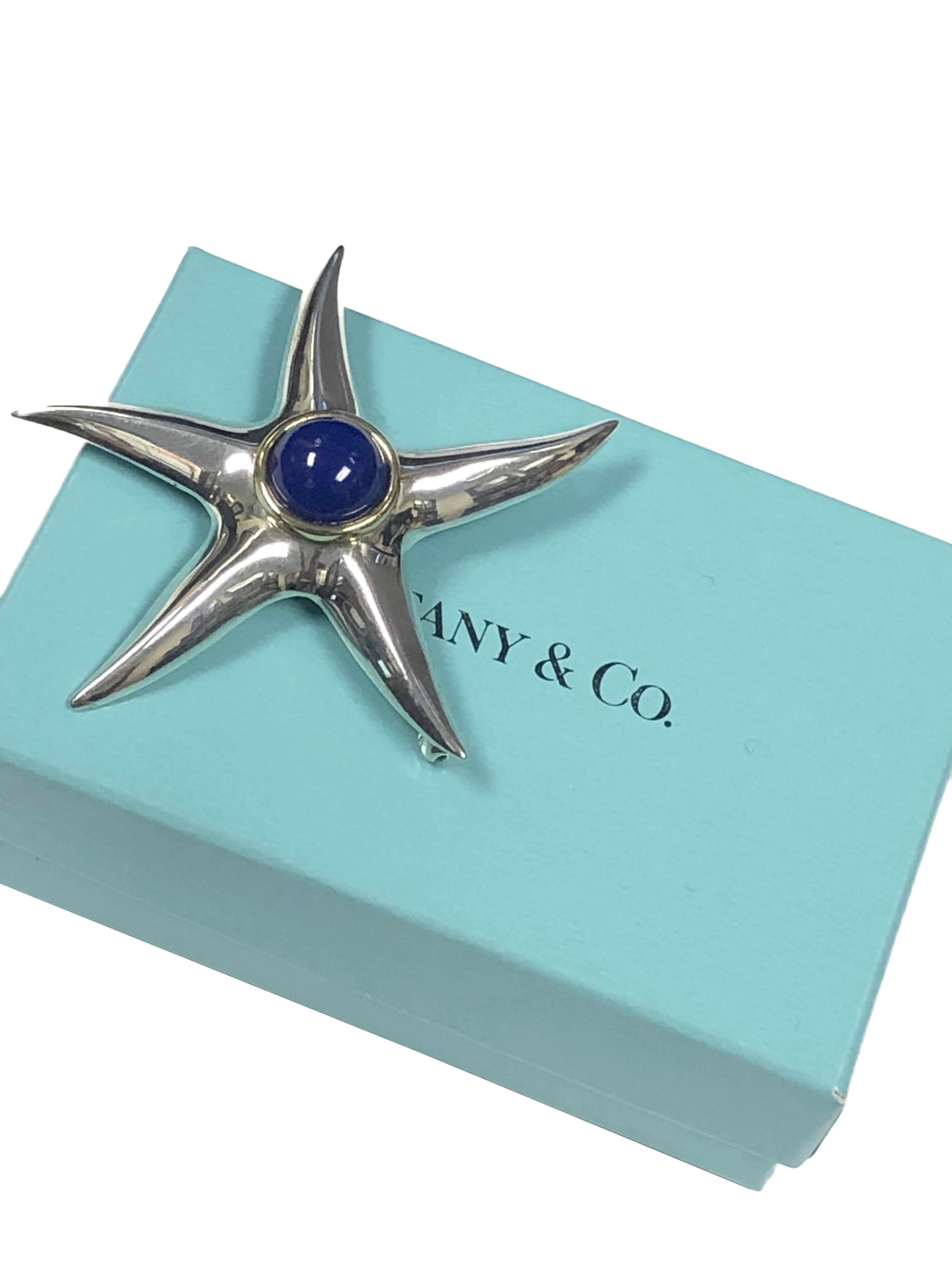 Women's or Men's Tiffany & Company Silver Gold and Lapis Starfish Brooch