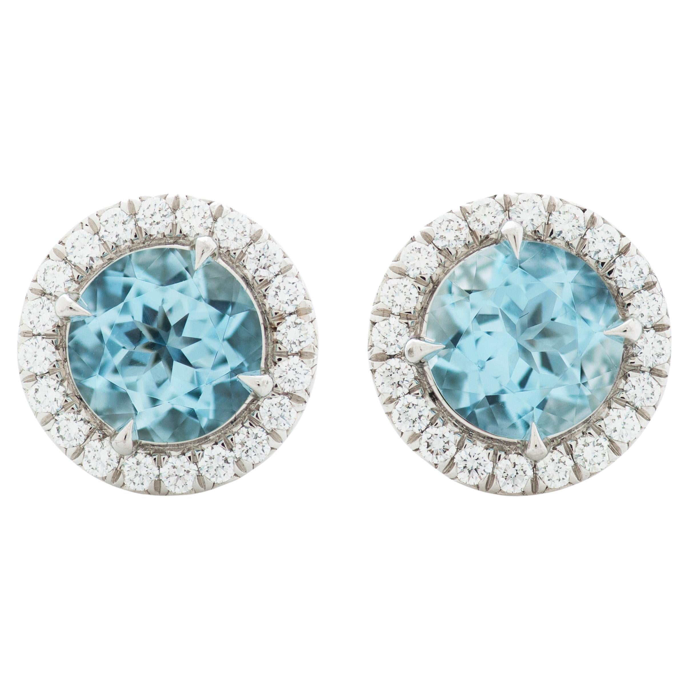 Tiffany & Company Soleste Aquamarine and Diamond Halo Stud Earrings in Platinum