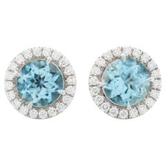 Soleste Ohrstecker aus Platin mit Aquamarin und Diamant-Halo, Tiffany & Company