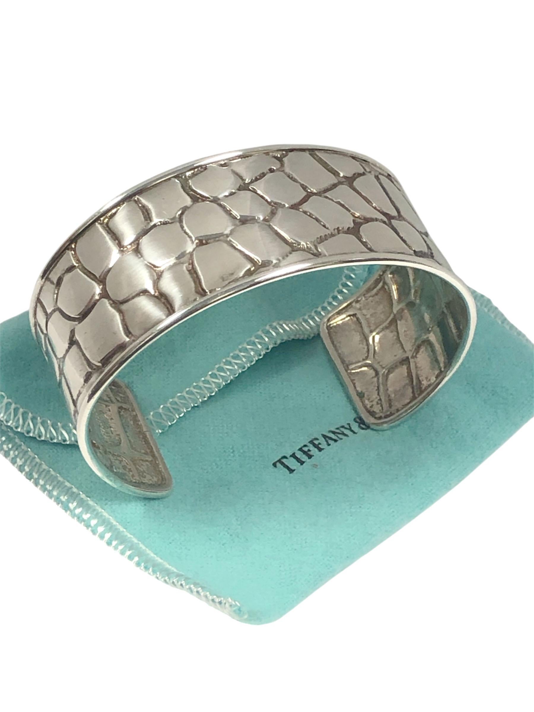 Tiffany & Company - Bracelet manchette en alligator Sterling Unisexe en vente