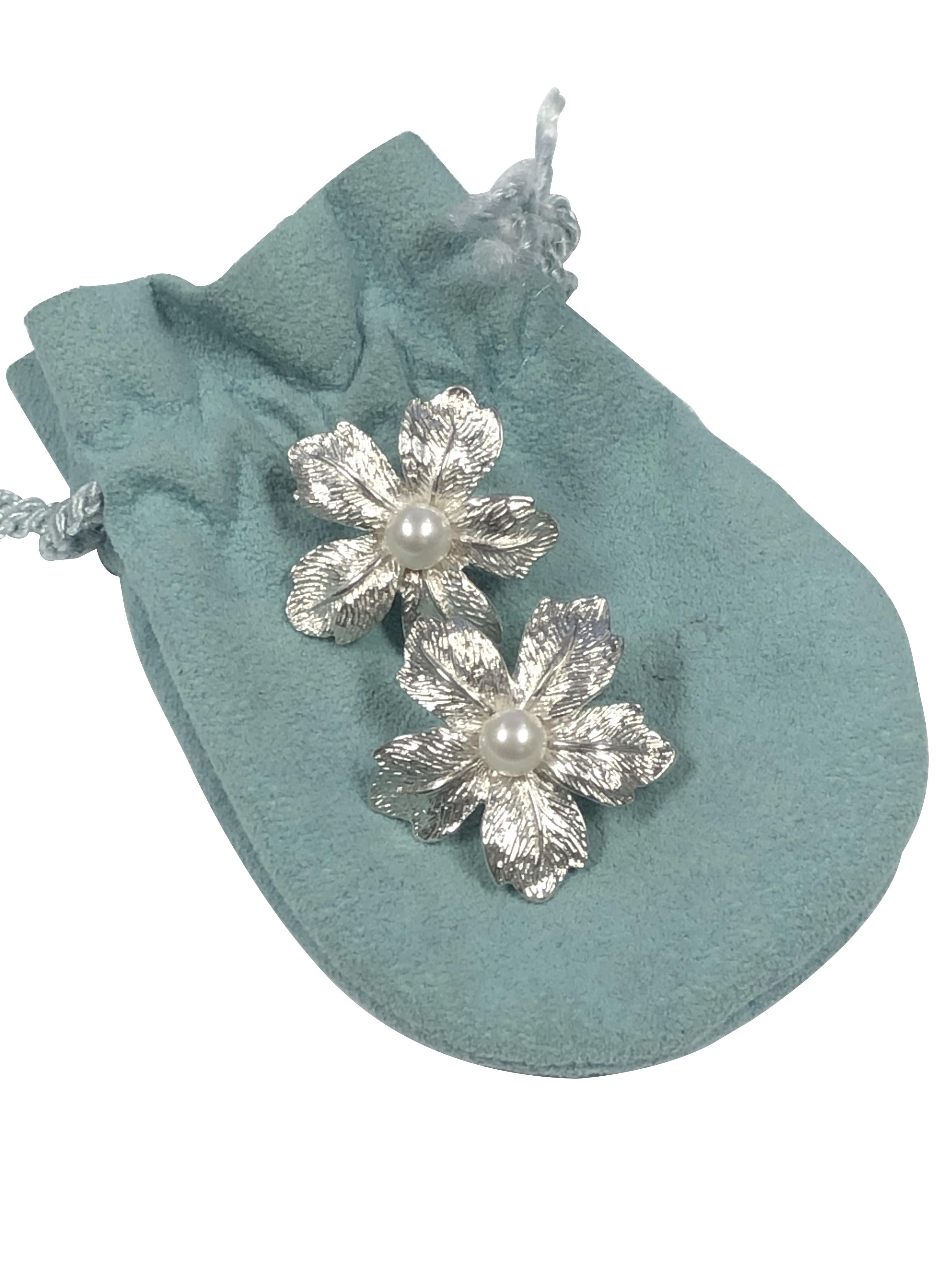 Women's Tiffany & Company Sterling and Pearl Flower Earrings 