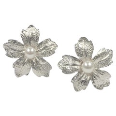 Retro Tiffany & Company Sterling and Pearl Flower Earrings 