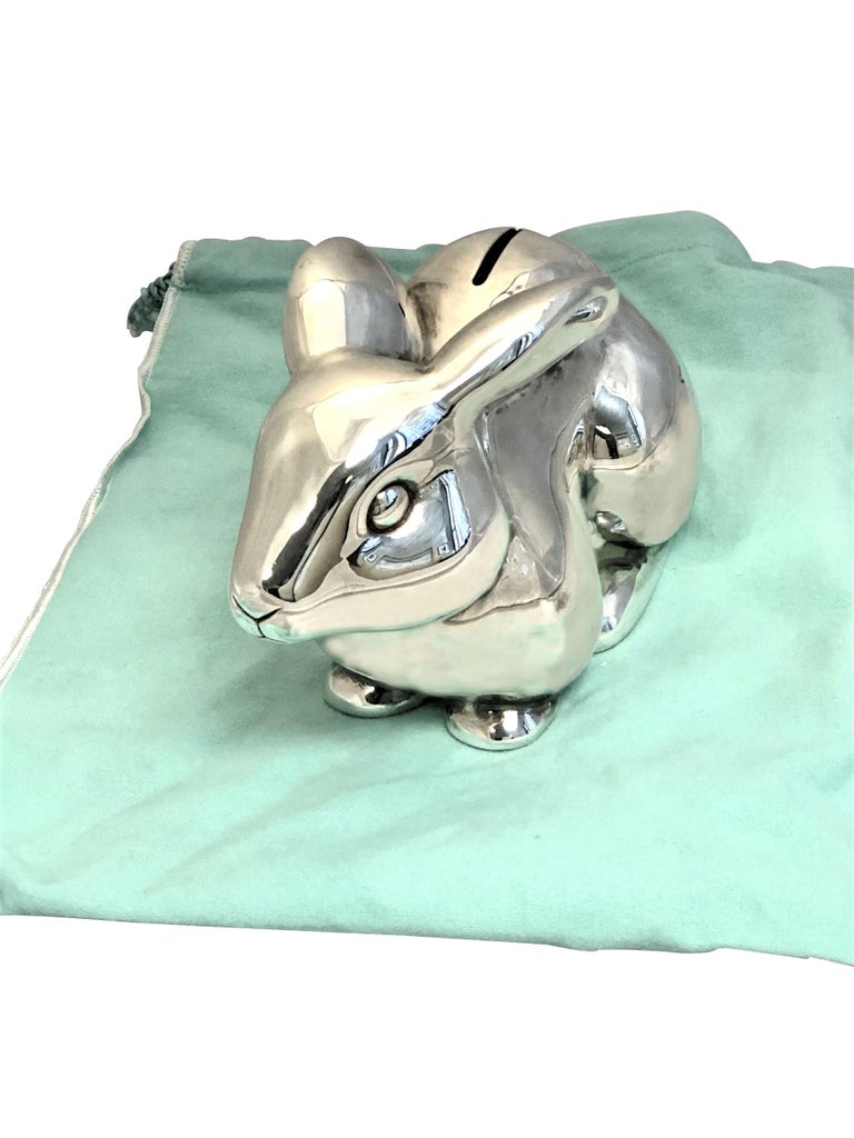 Women's or Men's Tiffany & Company Sterling Silver Large Bunny Rabbitt Coin Bank For Sale