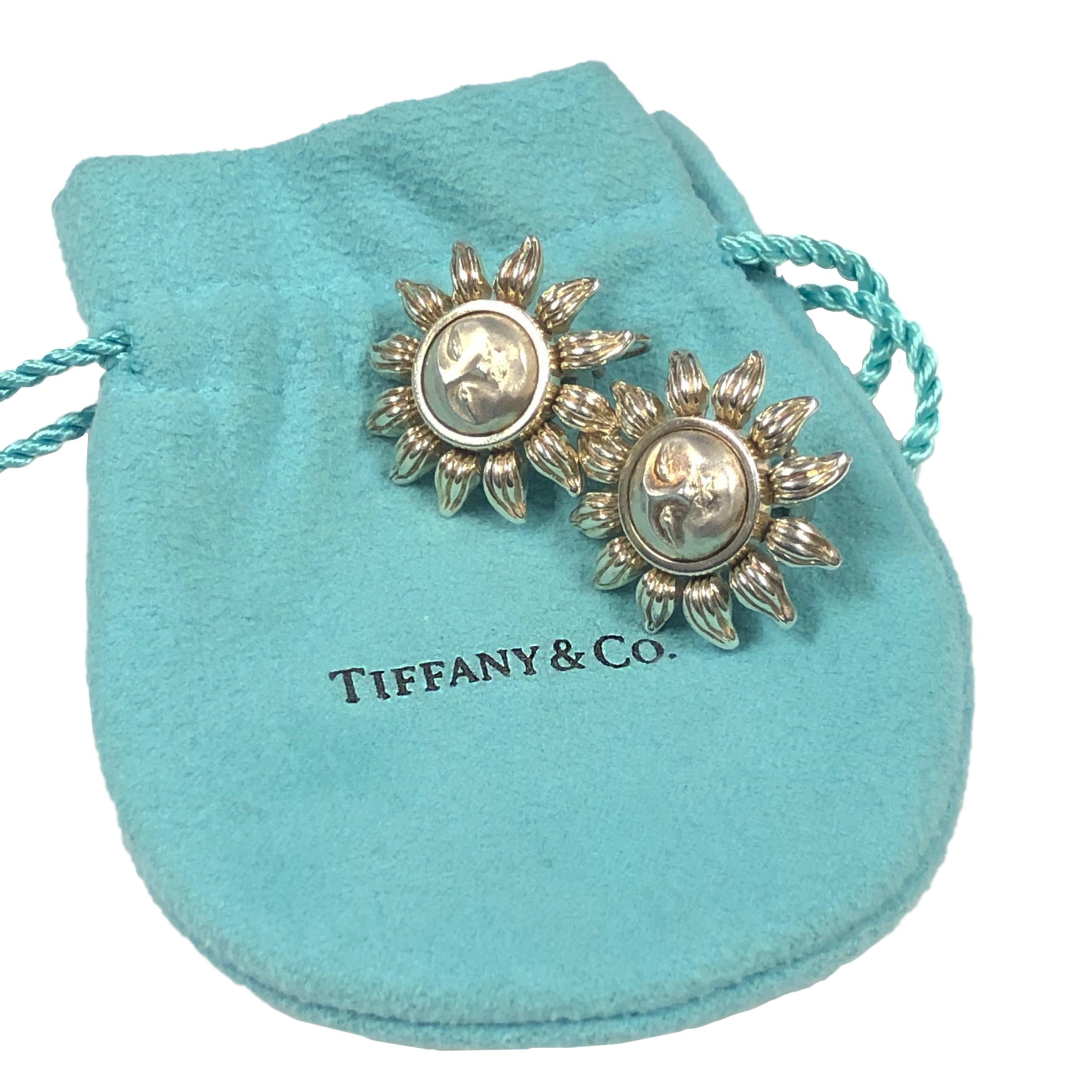 Tiffany & Co. Sunburst Silver Earrings In Excellent Condition In Chicago, IL