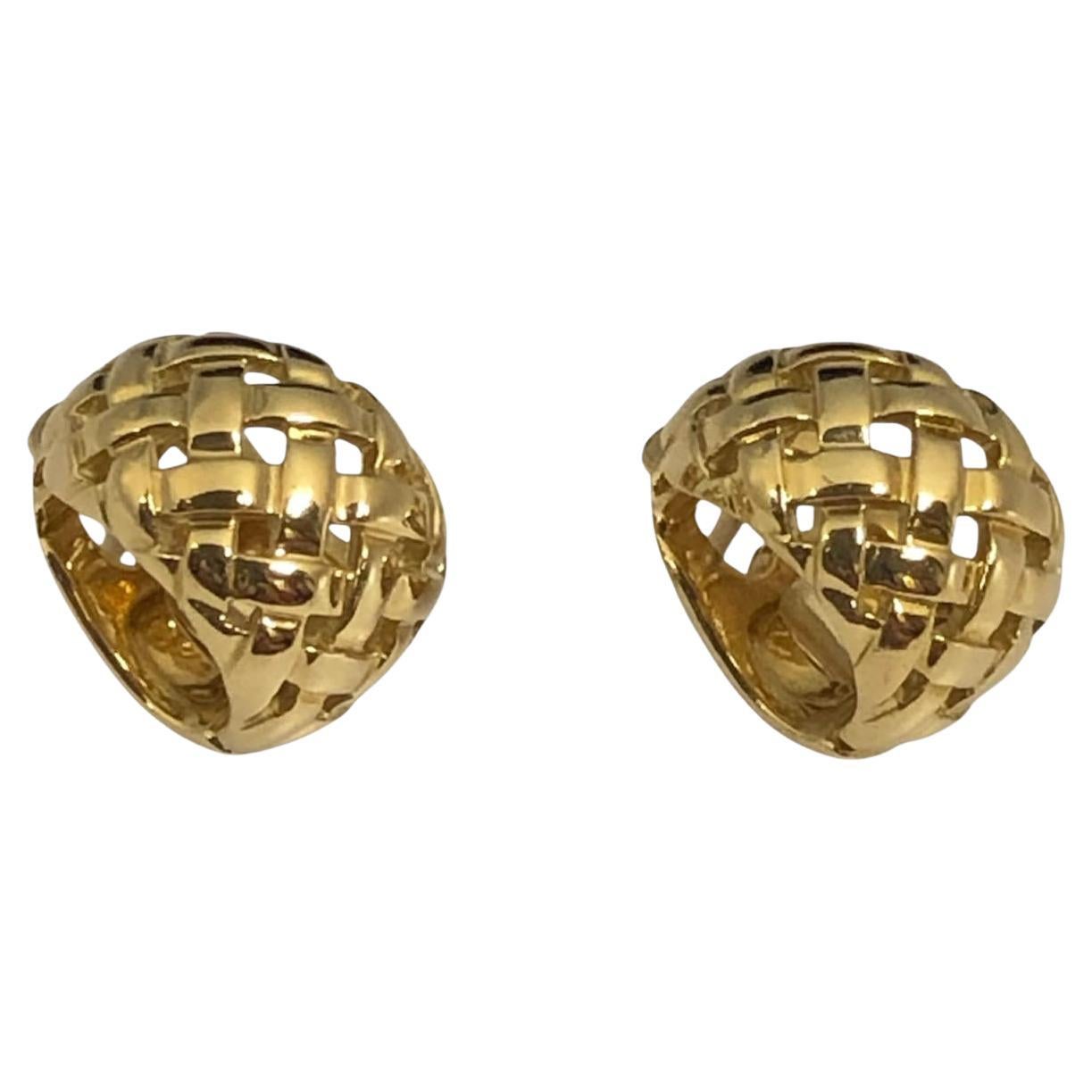 Tiffany & Company Vannerie Yellow Gold Huggie Earrings