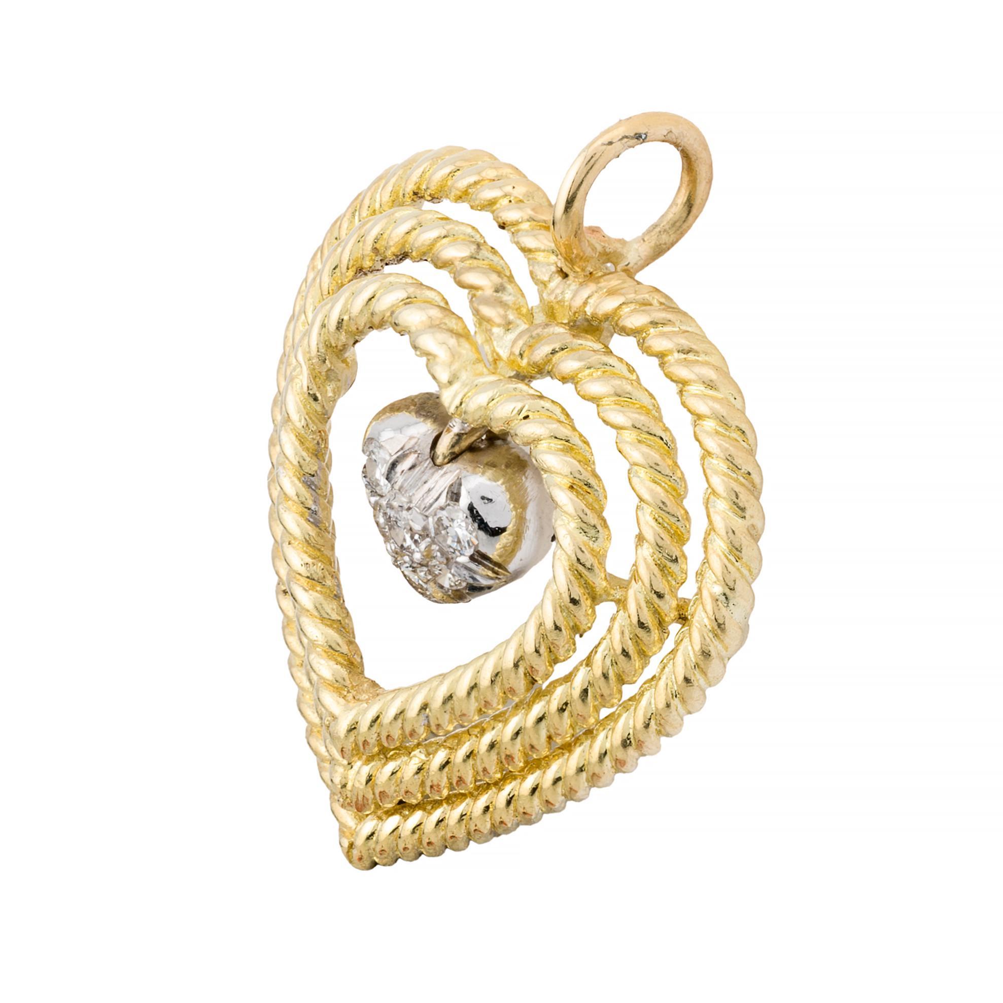 Colgante Corazón Diamante Colgante Vintage Tiffany & Company en Oro Amarillo de 18 Kilates Retro en venta
