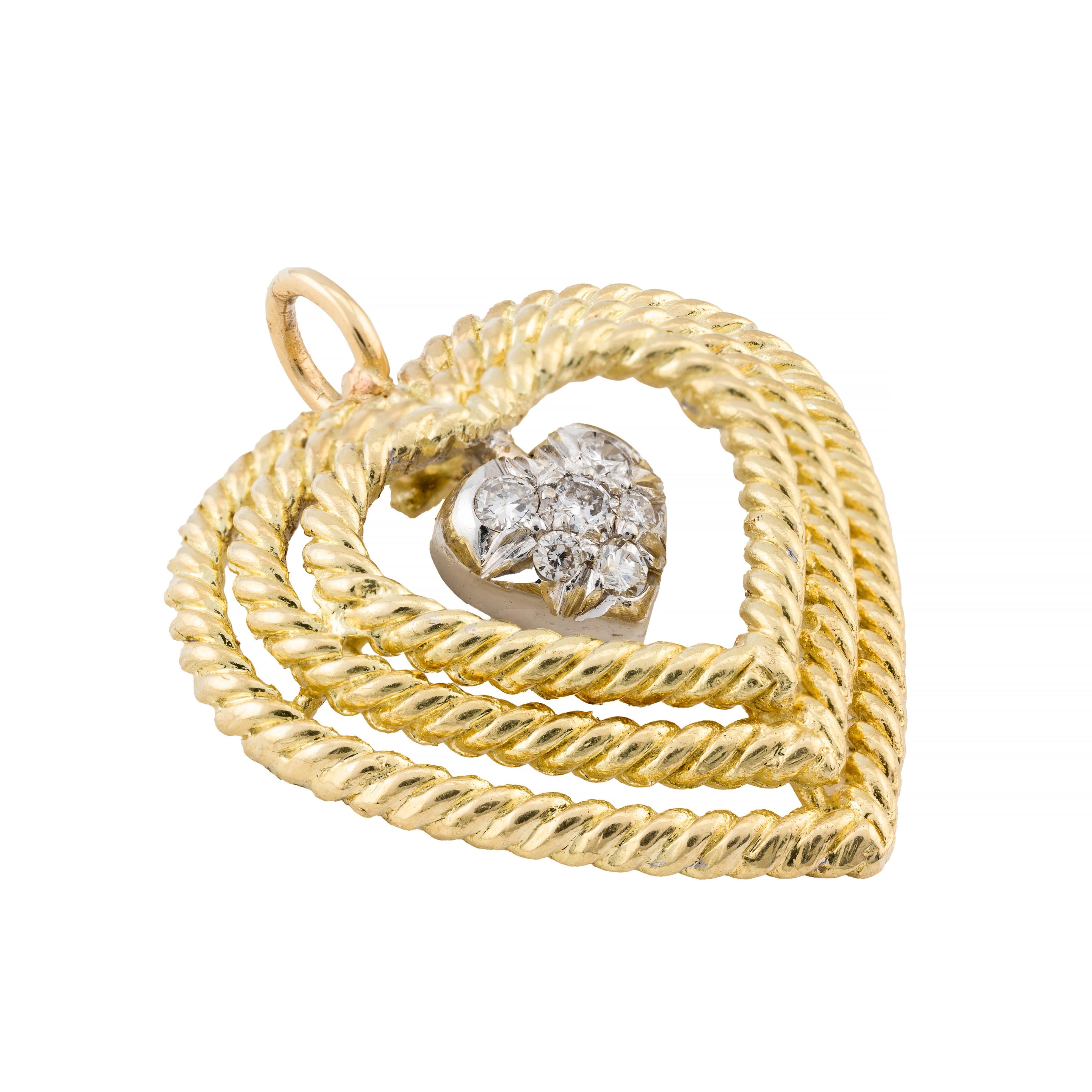 Colgante Corazón Diamante Colgante Vintage Tiffany & Company en Oro Amarillo de 18 Kilates Corte brillante en venta