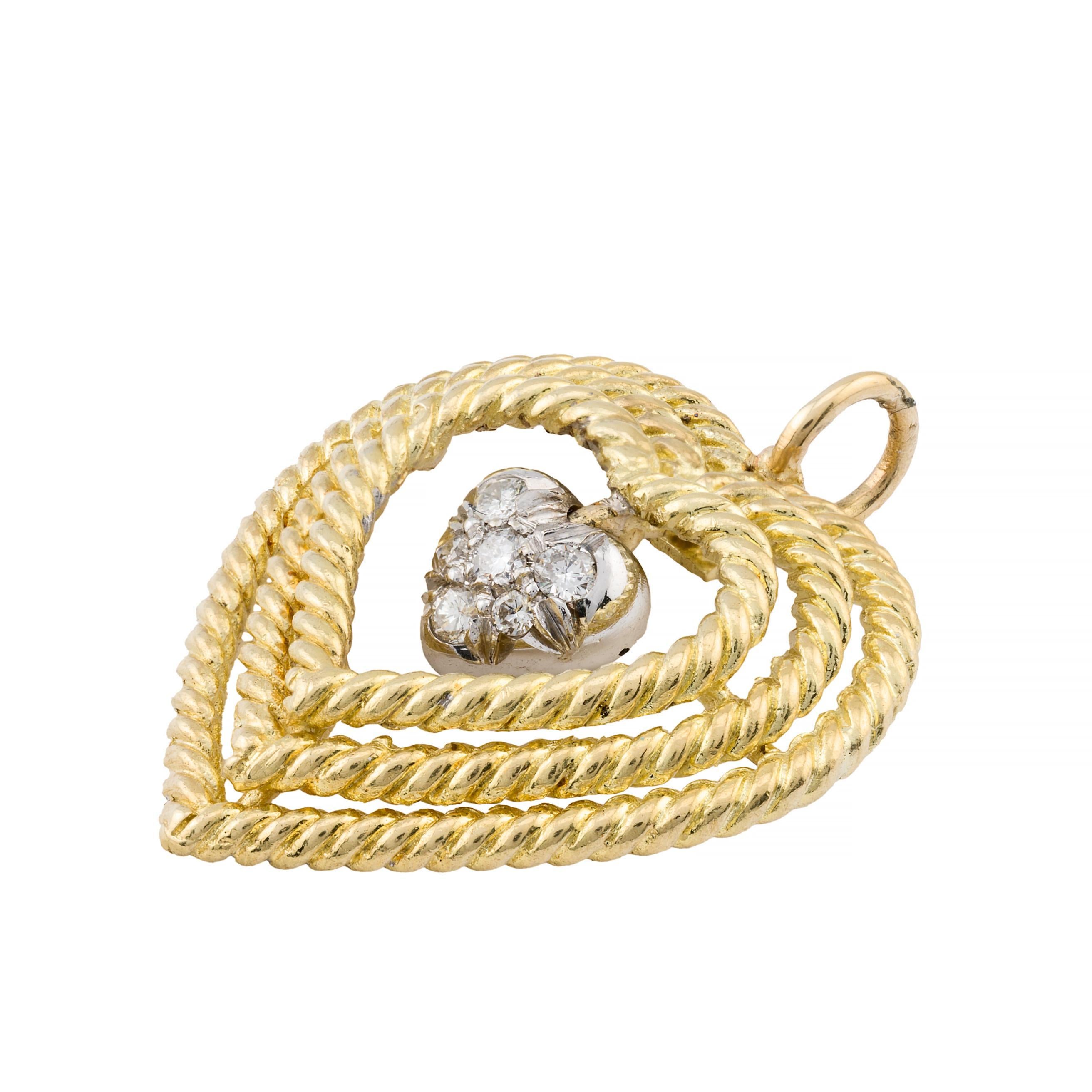 Colgante Corazón Diamante Colgante Vintage Tiffany & Company en Oro Amarillo de 18 Kilates en Excelente estado para la venta en Boston, MA