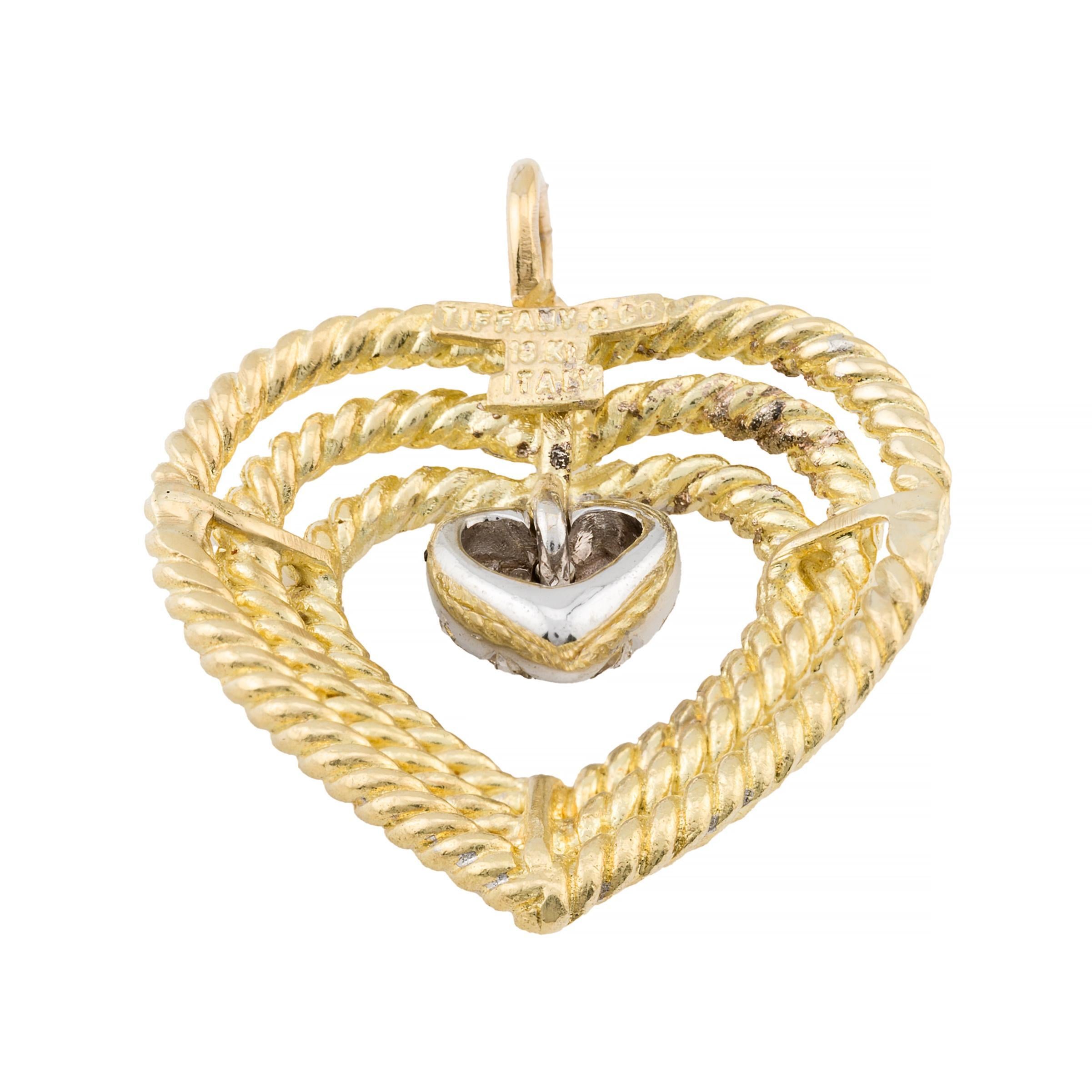 De las mujeres Colgante Corazón Diamante Colgante Vintage Tiffany & Company en Oro Amarillo de 18 Kilates en venta