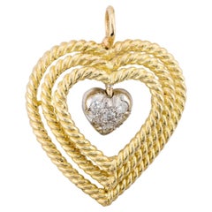 Colgante Corazón Diamante Colgante Vintage Tiffany & Company en Oro Amarillo de 18 Kilates