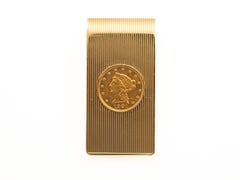 Tiffany & Company Vintage Gold Money Clip with 1901 2 1/2 Dollar Gold Coin