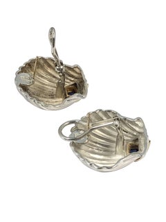 Tiffany & Company Vintage Sea Shell Earrings Sterling Gold Sapphire