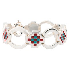 Tiffany & Company Bracelet vintage du Sud-Ouest turquoise, émail rouge et argent sterling