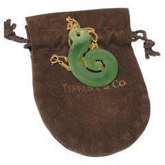 Tiffany & Company Vintage yellow Gold and Jade Koru Hook Pendant Necklace