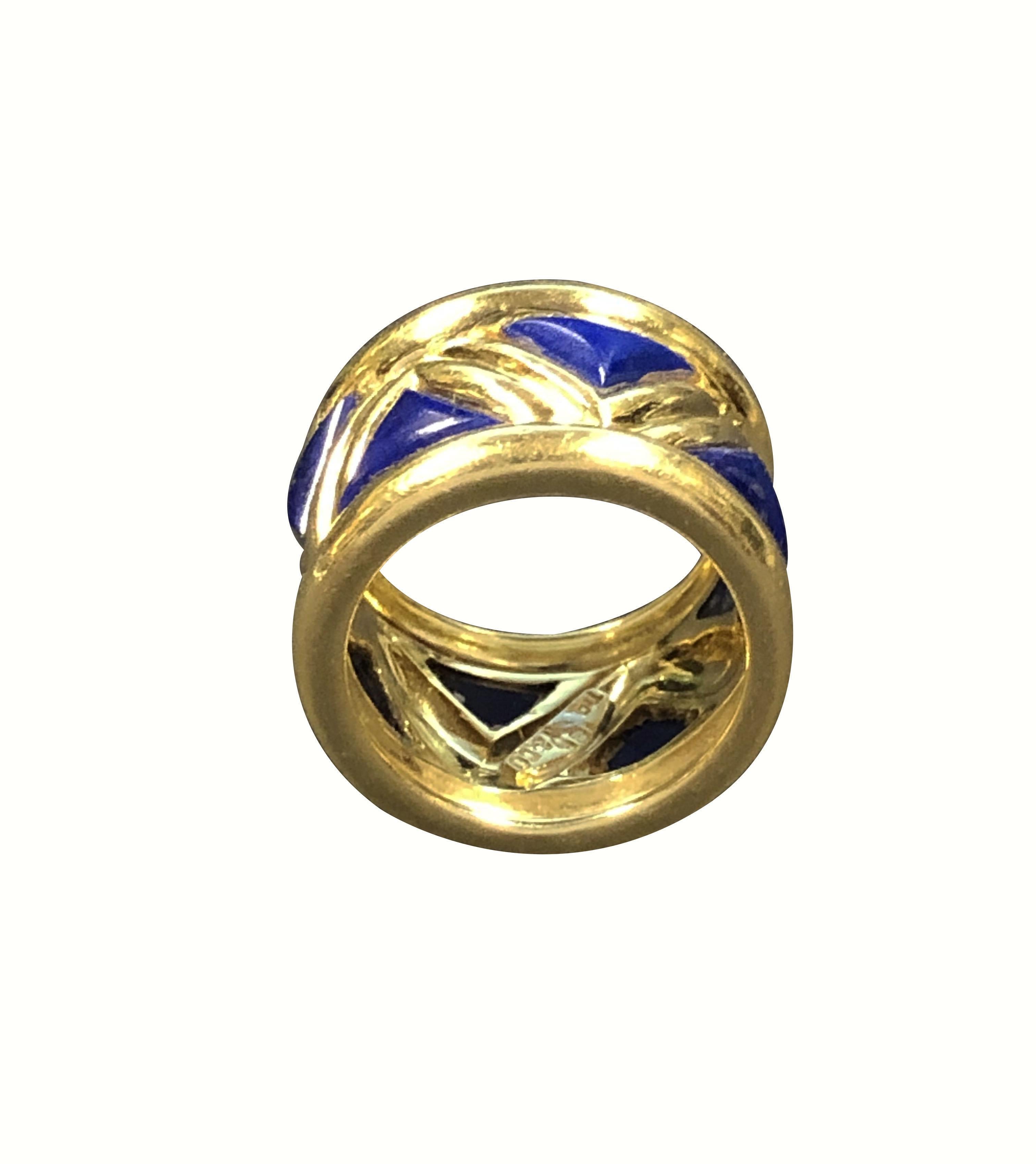 Cabochon Tiffany & Company Vintage Yellow Gold and Lapis Lazuli Band Ring