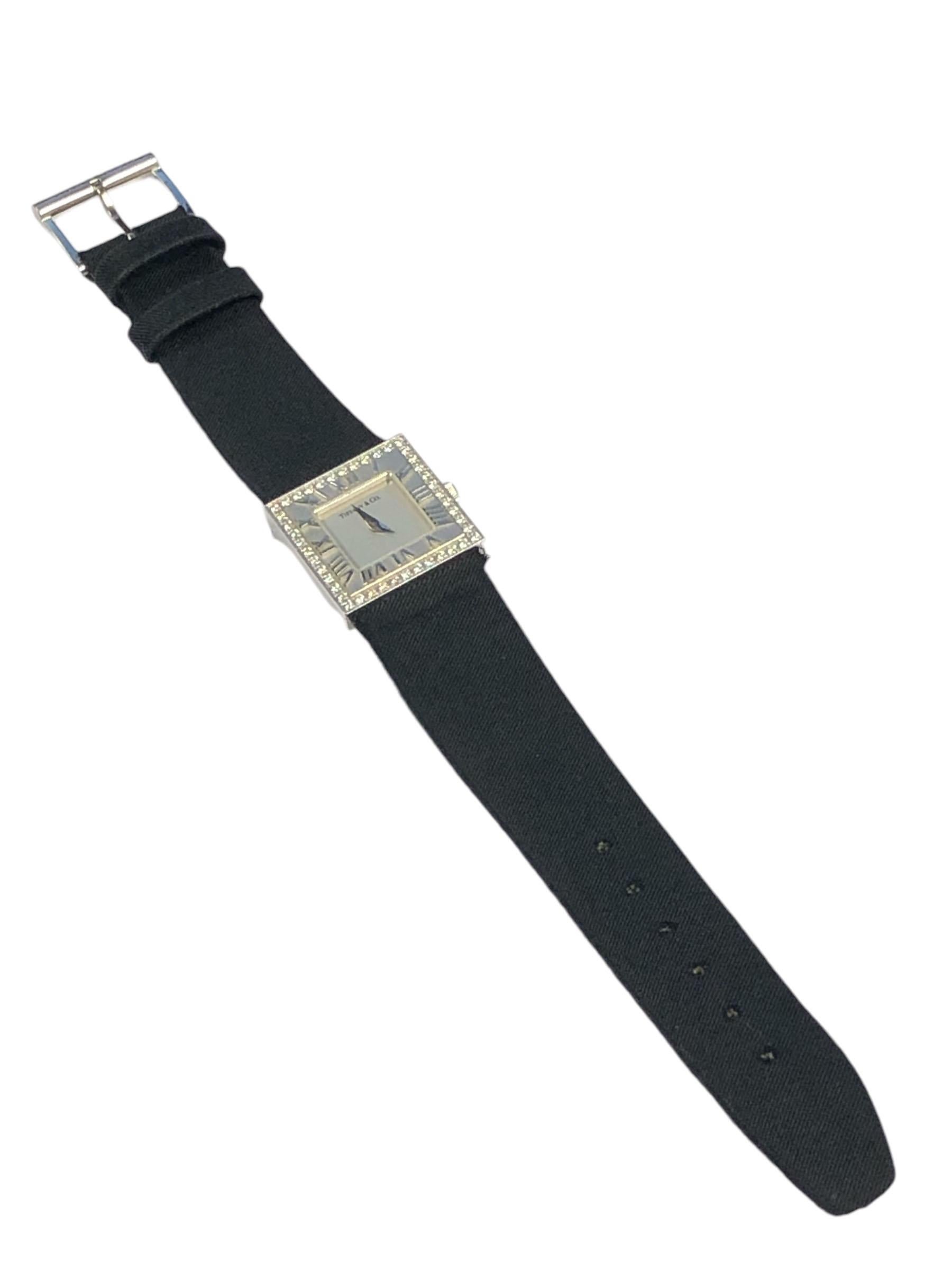 Tiffany & Company White Gold and Diamond Atlas Collection Ladies Quartz Watch For Sale 2
