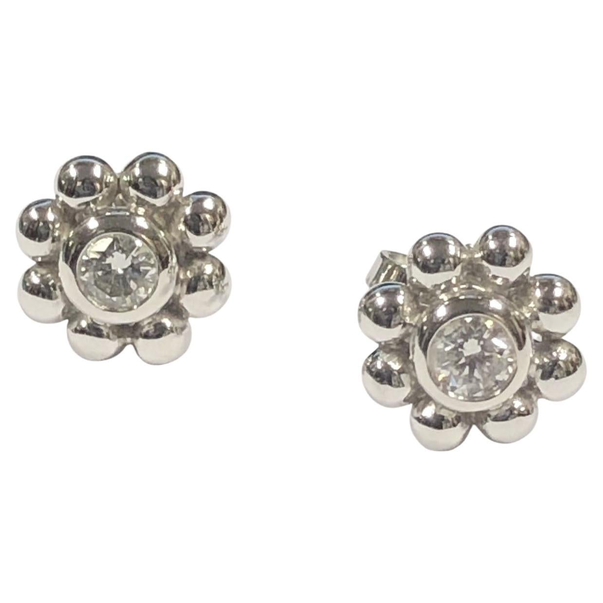 Tiffany & Company White Gold and Diamond Flower Stud Earrings In Excellent Condition In Chicago, IL
