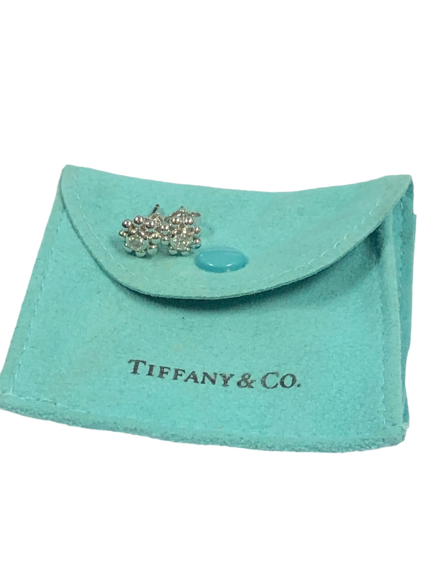 Women's or Men's Tiffany & Company White Gold and Diamond Flower Stud Earrings