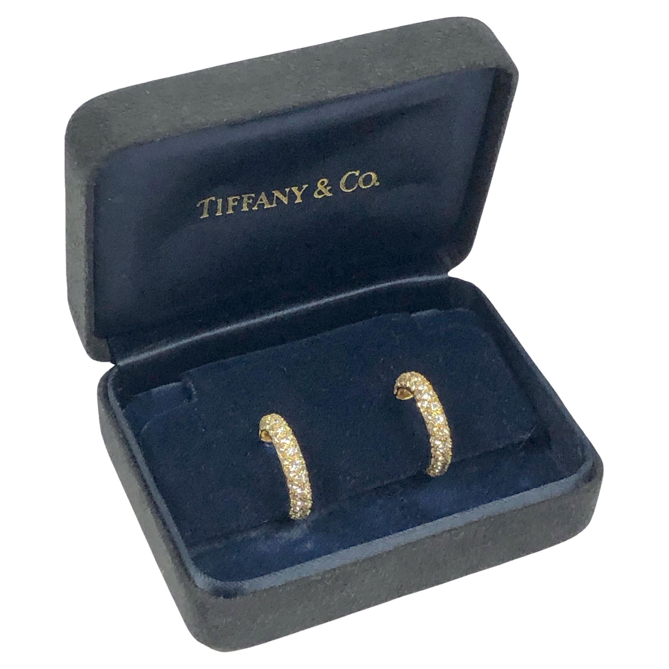Tiffany & Company Yellow Gold and Diamond Hoop Earrings For Sale