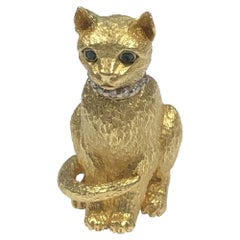 Tiffany & Company - Broche chat en or jaune et pierres précieuses