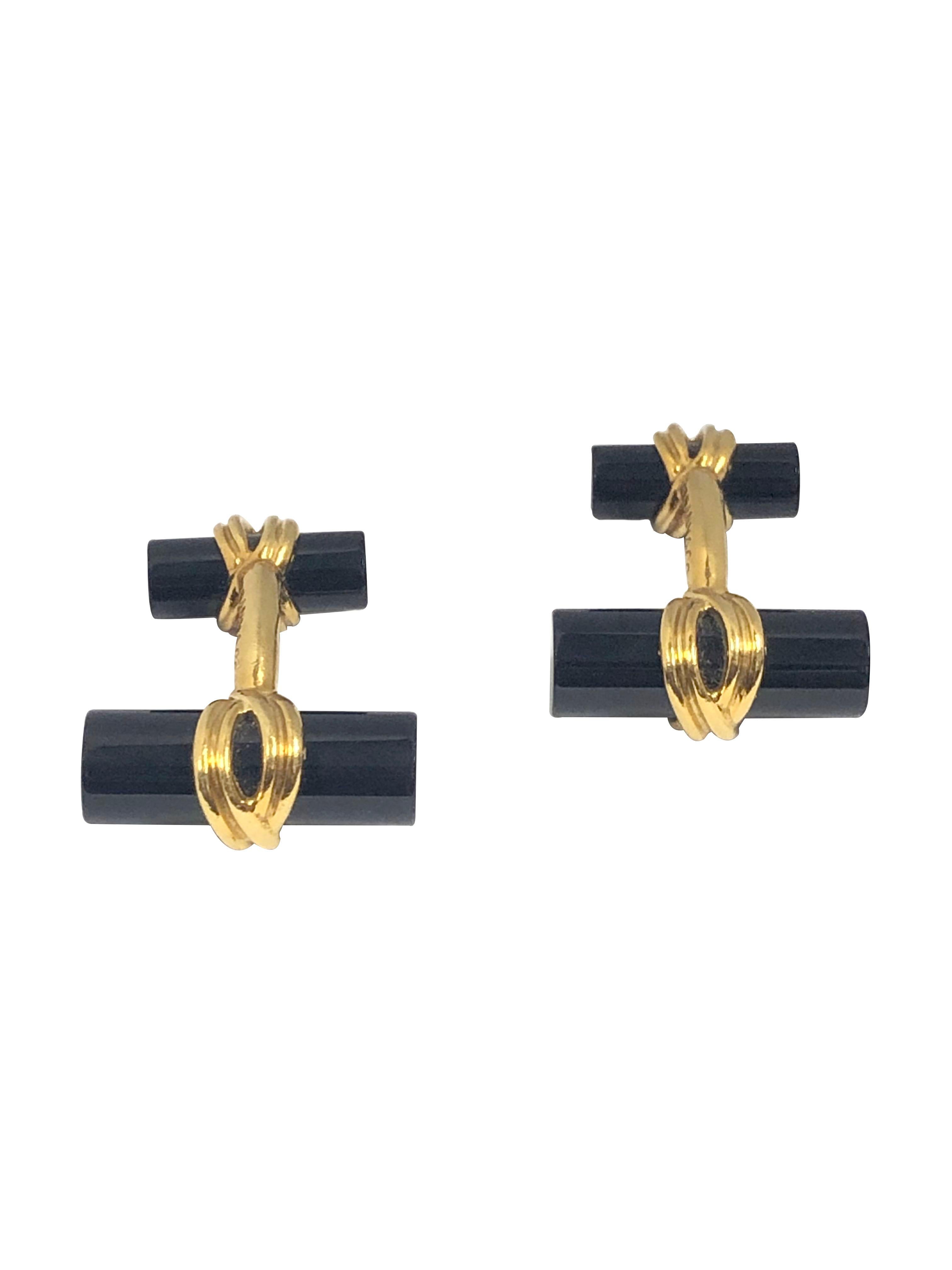 Circa 2000 Tiffany & Company Cufflinks, 18K Yellow Gold and onyx, the onyx measures 3/4 inch in length. 