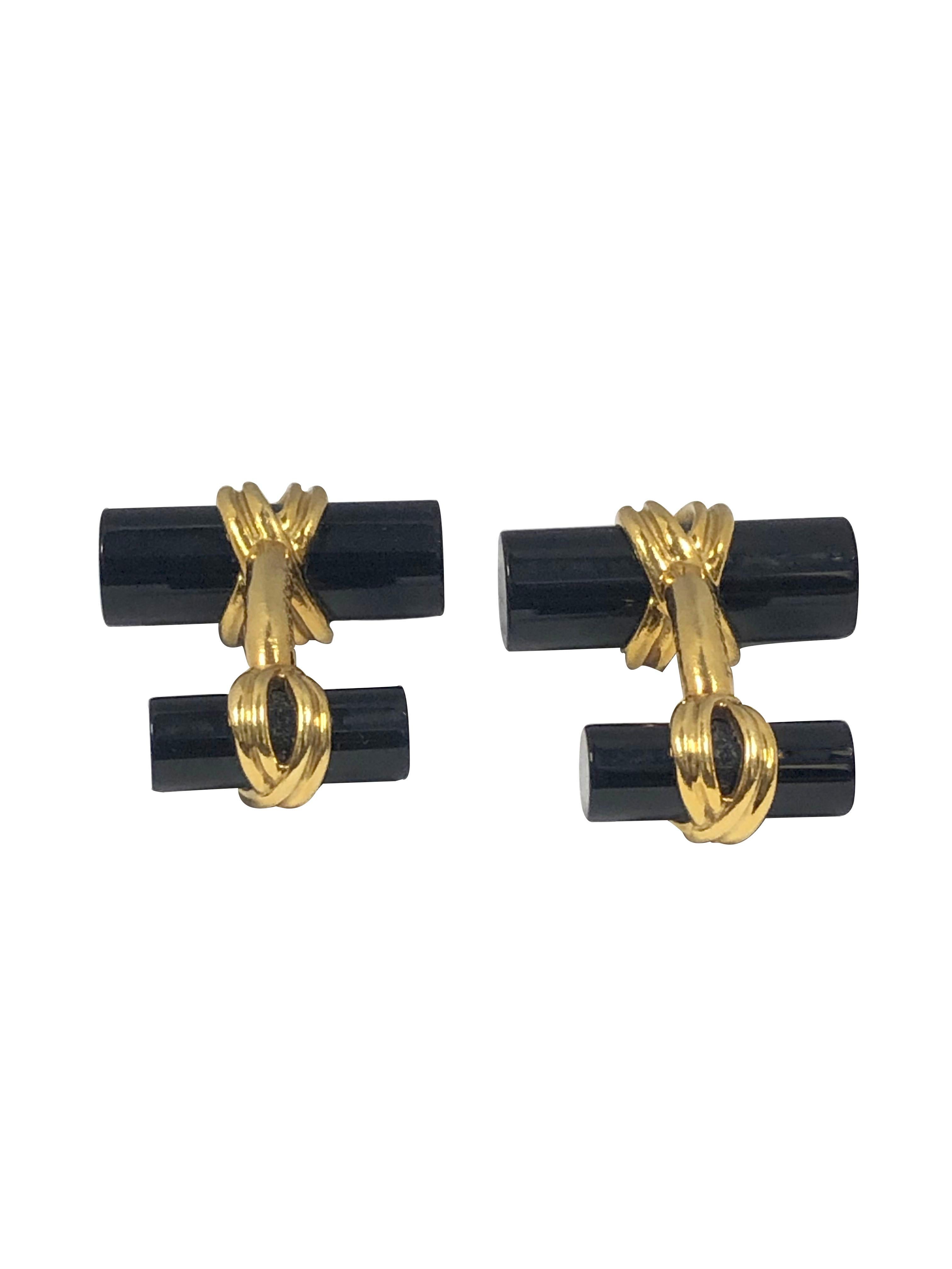 Tiffany & Co. Yellow Gold and Onyx Cufflinks In Excellent Condition In Chicago, IL