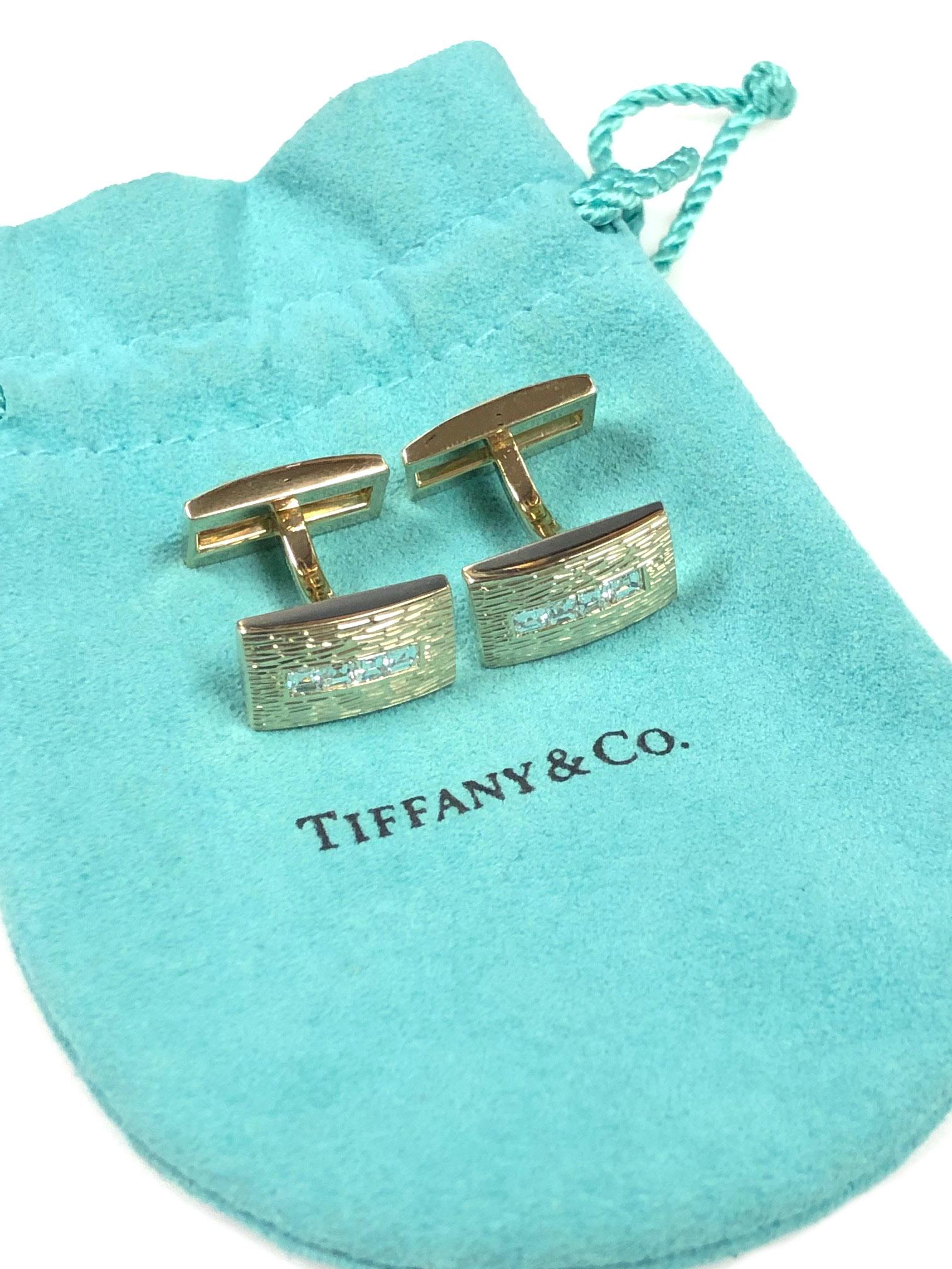 Tiffany & Co. Yellow Gold and Square Cut Diamond Cufflinks In Excellent Condition In Chicago, IL