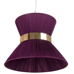 Tiffany Contemporary Hanging Lamp 60cm Purple Silk and Silvered Glass handmade