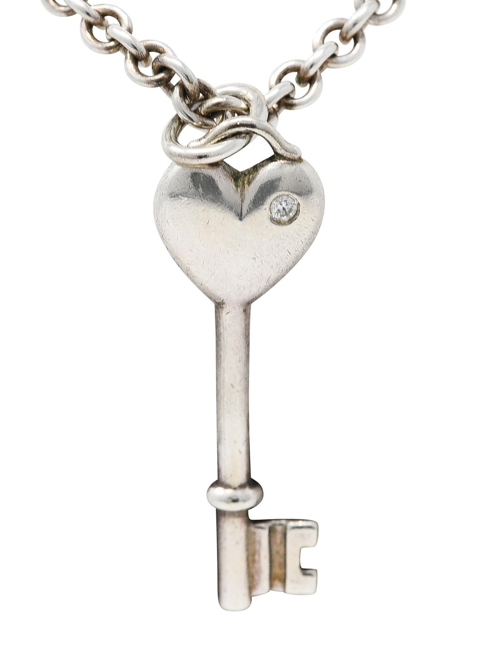Tiffany & Co. Contemporary Diamond Sterling Silver Heart Key Necklace 2