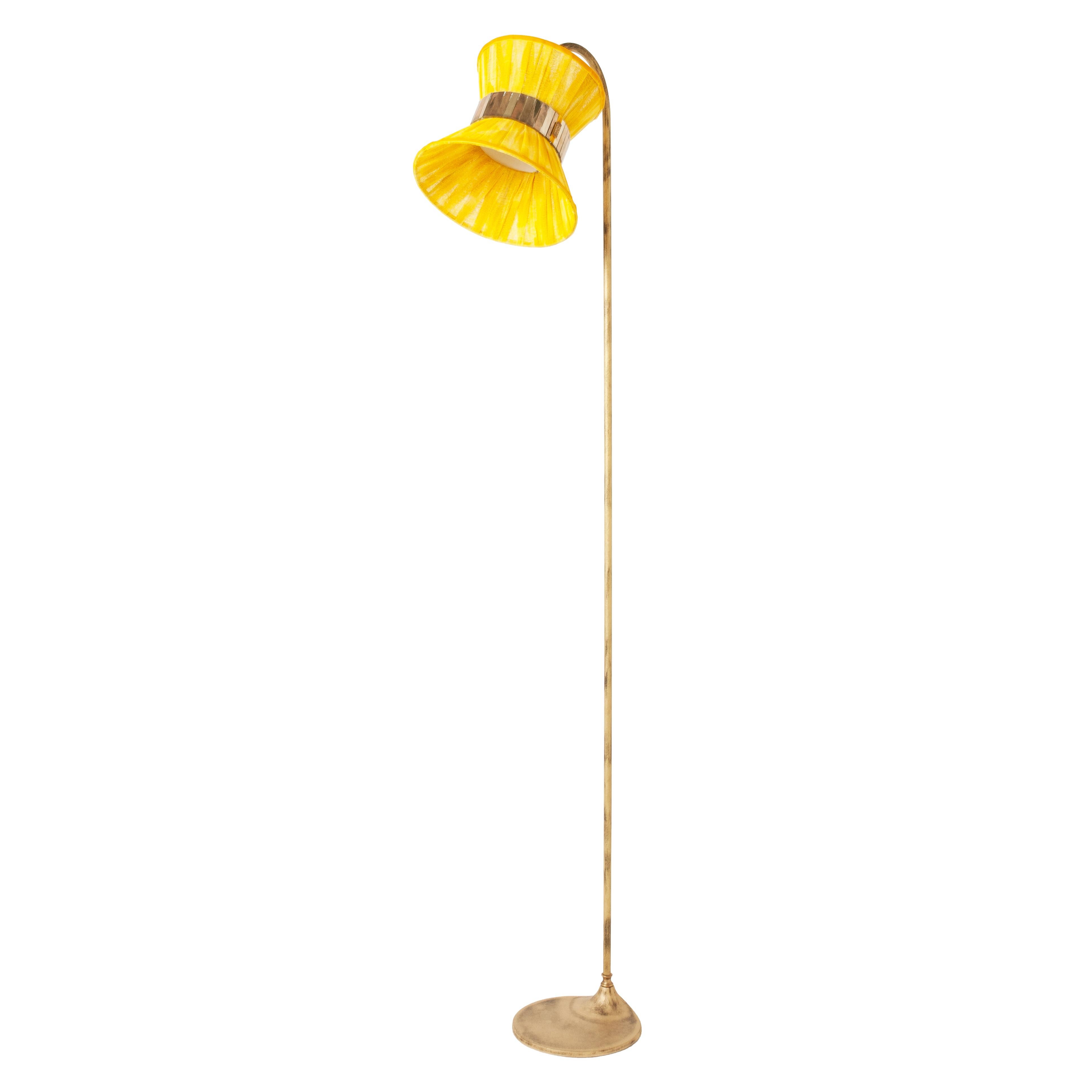 "Tiffany" Contemporary Floor Lamp 23 Sun Hand Painted Gauze Brass Silvered Glass