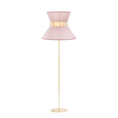 Vintage "Tiffany" contemporary Floor Lamp 40 blush Silk, Antiqued Brass, Silvered Glass