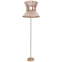 "Tiffany" Contemporary Floor Lamp 30 Champagne Silk, Antiqued Silvered Glass  