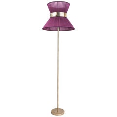 "Tiffany" Contemporary Floor Lamp 30 Purple Silk, Antiqued Silvered Glass