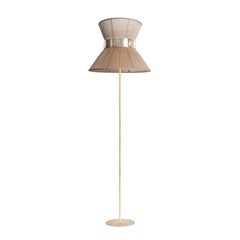 Tiffany Contemporary Floor Lamp 40 Gold Silk, Antiqued Brass, Silvered Glass