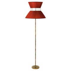 Tiffany contemporary Floor Lamp 40 Rust Silk, Antiqued Brass, Silvered Glass  