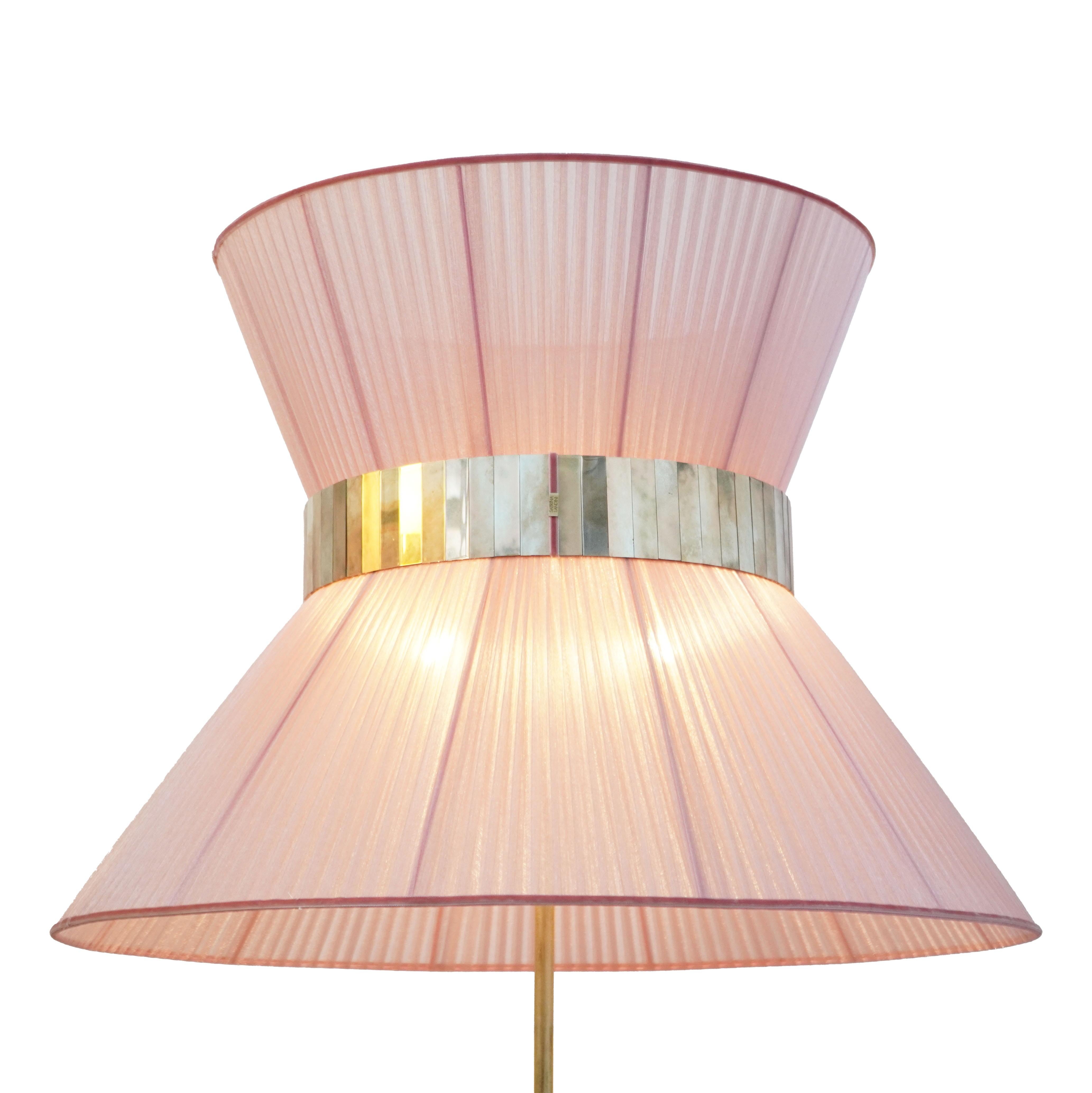 Italian Tiffany Contemporary Floor Lamp 60 Blush Silk, Antiqued Brass, Glass For Sale
