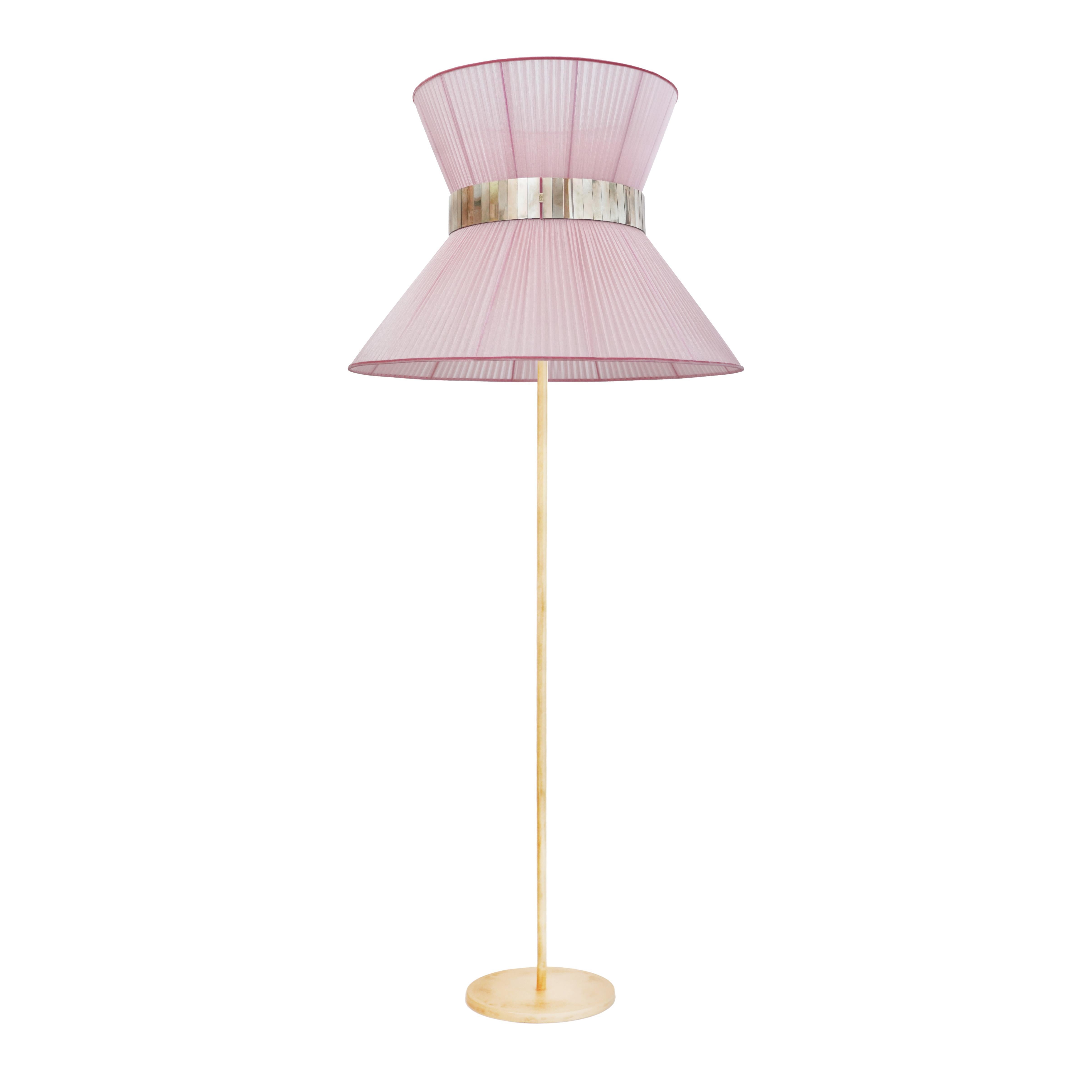 Modern Tiffany Contemporary Floor Lamp 60 Blush Silk, Antiqued Brass, Glass For Sale
