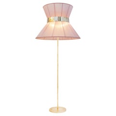 Tiffany Contemporary Floor Lamp 60 Blush Silk, Antiqued Brass, Glass