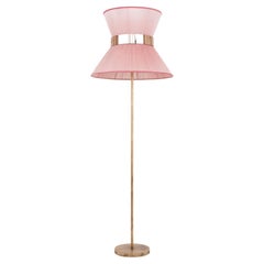 Tiffany contemporary Floor Lamp 60 Blush Silk, Antiqued Brass, Silvered Glass  