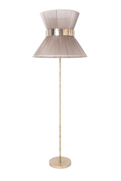 Lampada da terra contemporanea Tiffany 60 Champagne, ottone anticato, vetro argentato