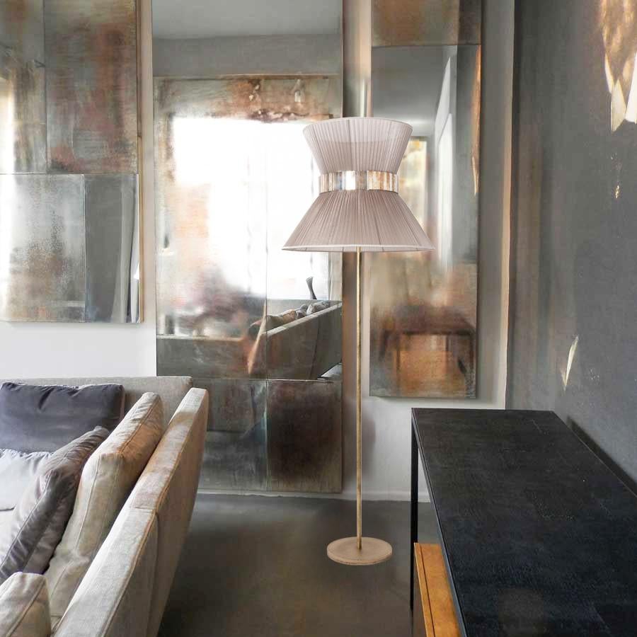 Tiffany Contemporary Floor Lamp 60 Champagne, Antiqued Brass, Silvered Glass   In New Condition For Sale In Pietrasanta, IT